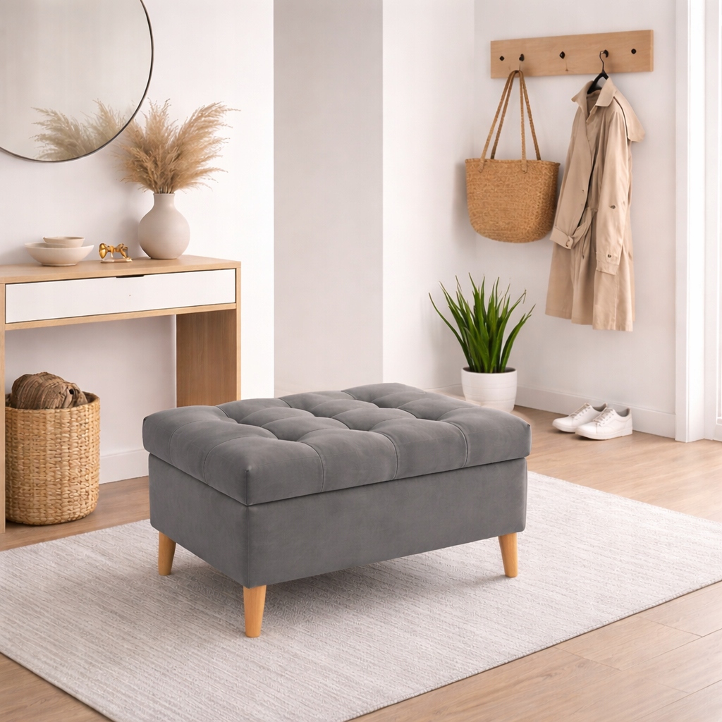 Pufa s úložným priestorom, otváracia taburetka, podnožka, čalúnená lavička 60 cm