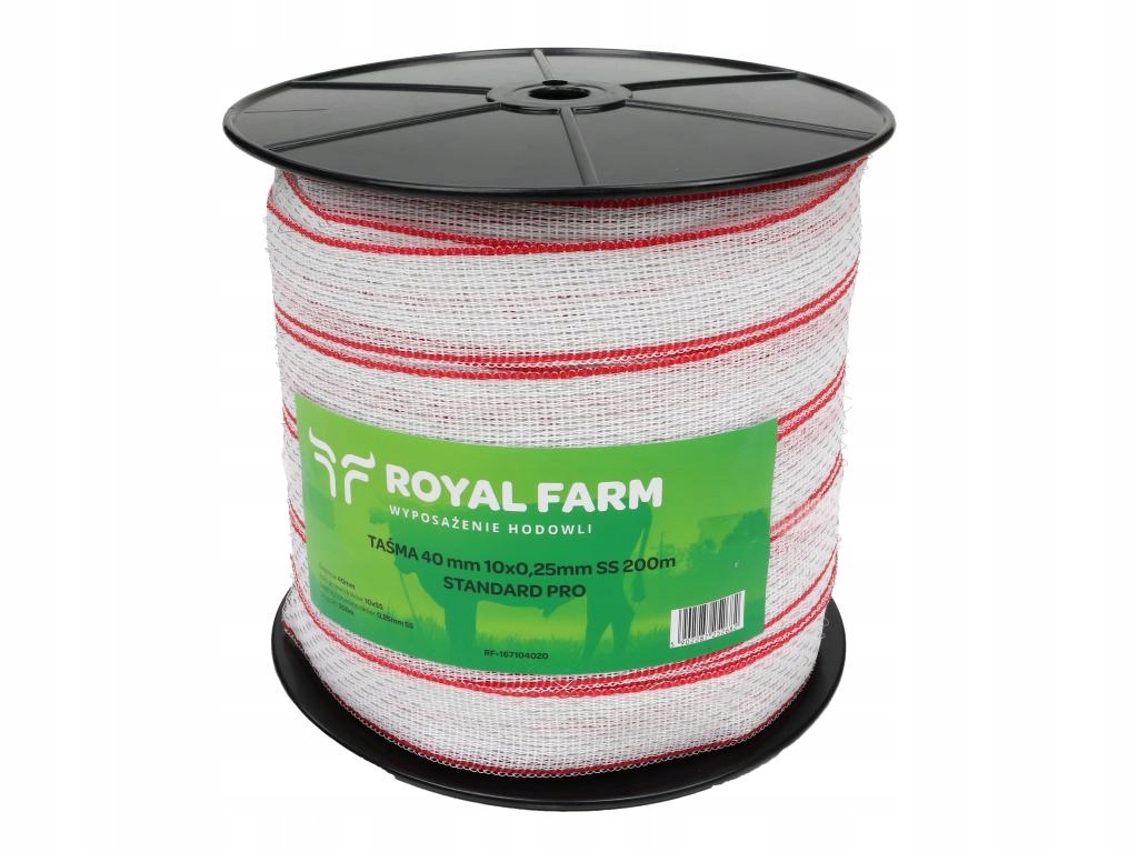 Páska pro elektrizátor 40 mm, 10 x 0.25 mm Ss bílo-červená 200 m, Royal Farm