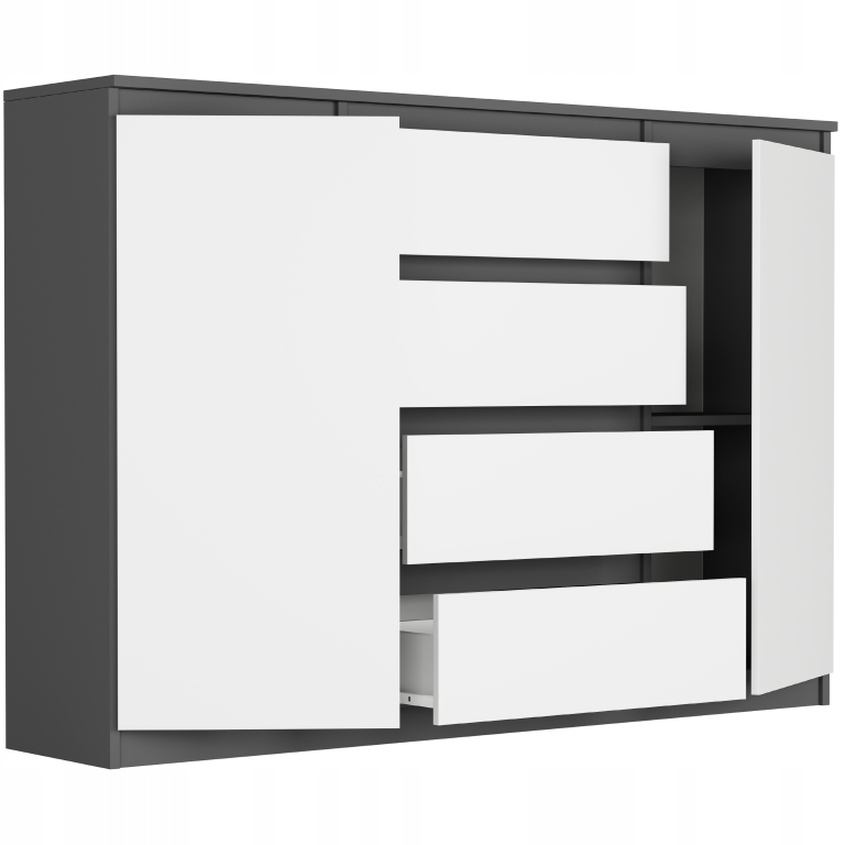 Modna KOMODA 140 SZAFKA 4 SZUFLADY 2 PÓŁKI R-140-S4 MIX ANTRACYT