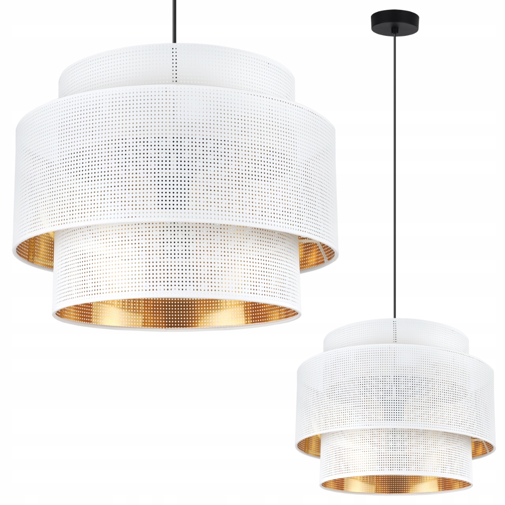 Závěsná Stropní Lampa Bílá, Velké Glamour Stínidlo, Zlatý Střed Do Ložnice