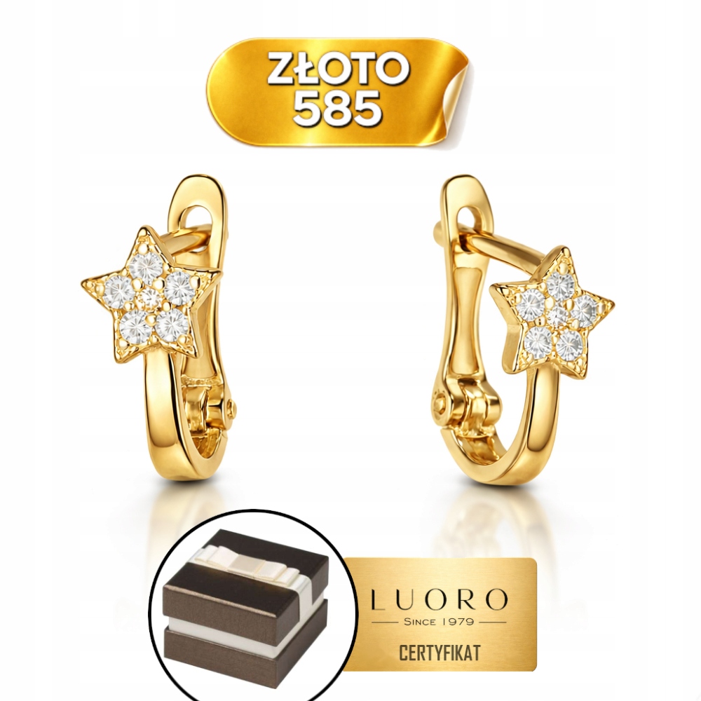 Náušnice Zlaté 585 14K Hvězdičky S Zirkony 10 MM Anglické Zapínání