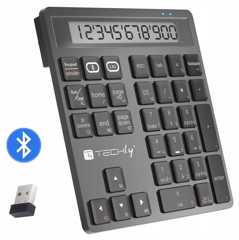 Klawiatura Numeryczna Bezprzewodowa Keypad Kalkulator Bt 5.0 Rf Usb Techly