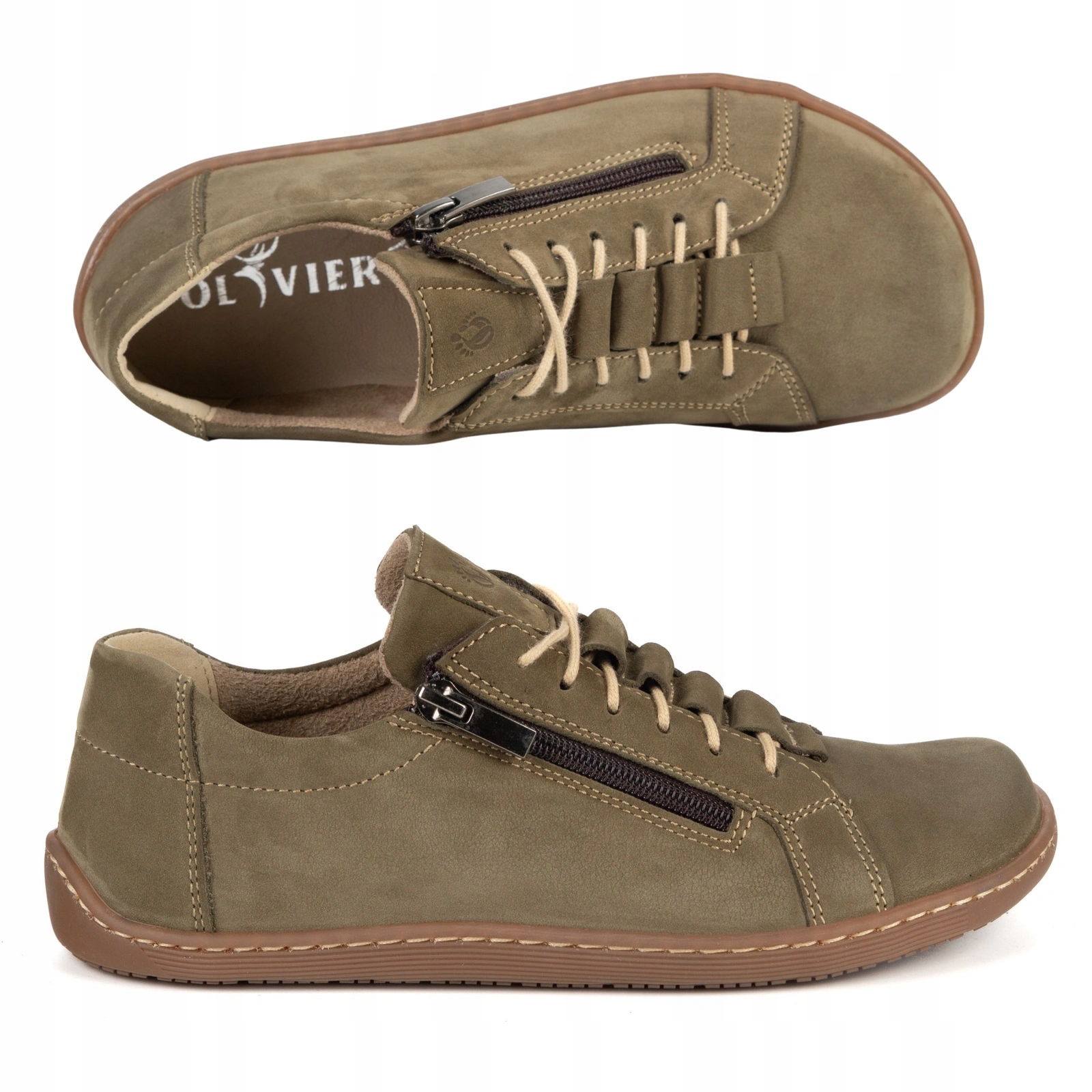 Dámské minimalistické barefootové kožené boty 1242 olivová nubuková barva 40