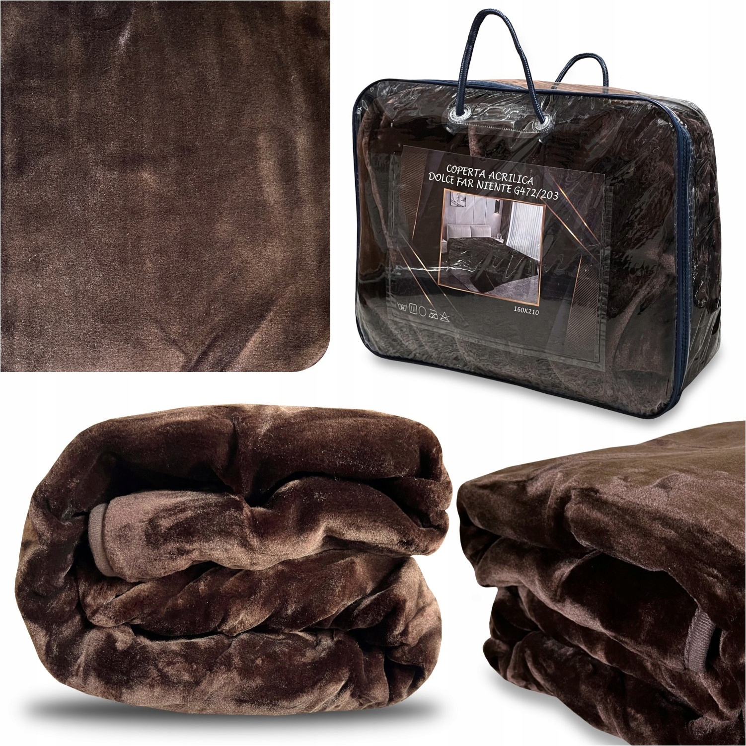 Koc AKRYLOWY w Walizce NARZUTA 160x200 Puszysty PREZENT Brązowy Czekolada