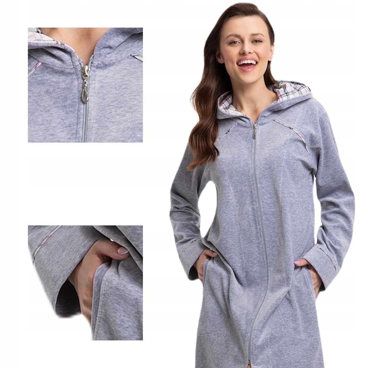 Dámský župan kód 389 Luna velur šedý melír S