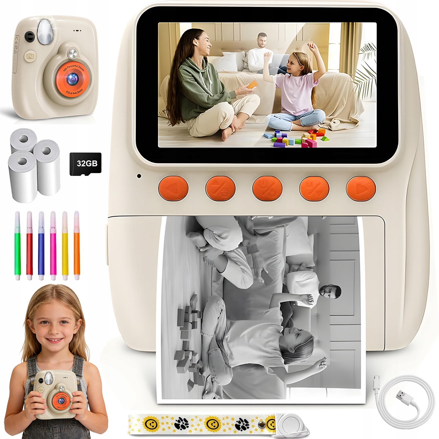 Przenośny Aparat Natychmiastowy Na Dzieci 1080P 20EFEKTÓW 16X Zoom 2.5K Uhd