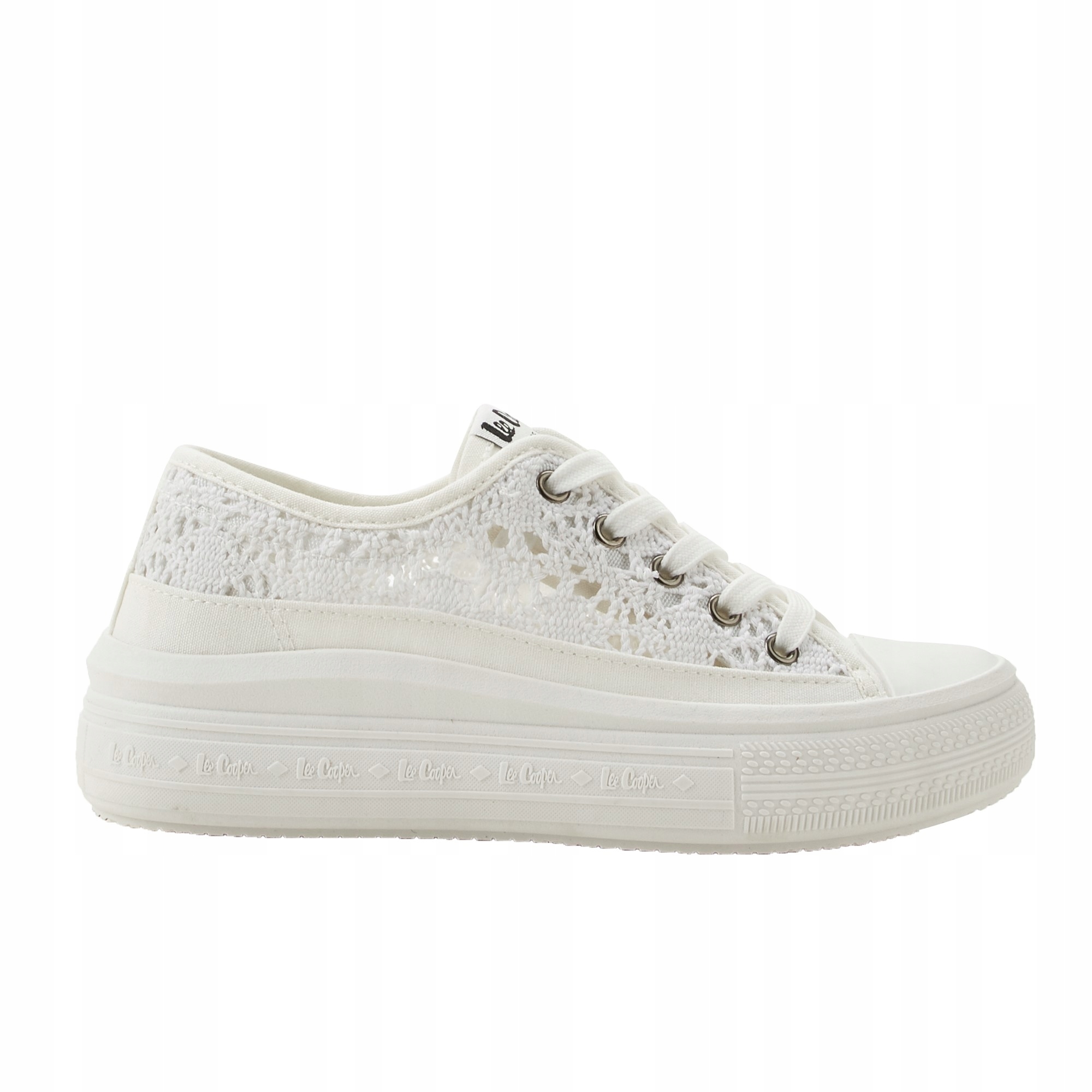Tenisky Lee Cooper Dámské Bílé Lehké Tenisky Na Krajkové Platformě