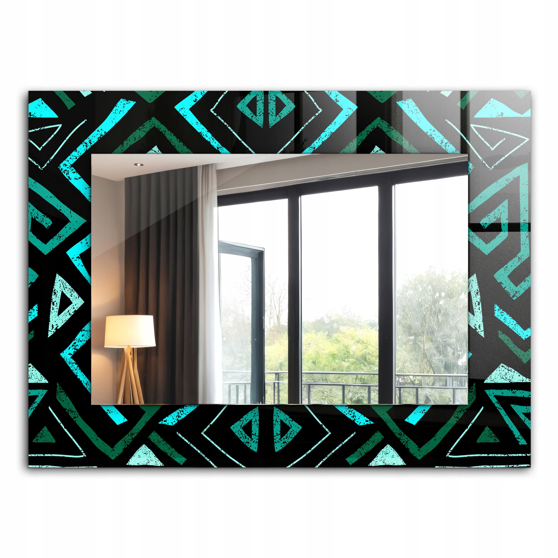 Moderné štýlové zrkadlo Glamour Geometrický vzor tyrkysovej farby XXL 80 x 60 cm