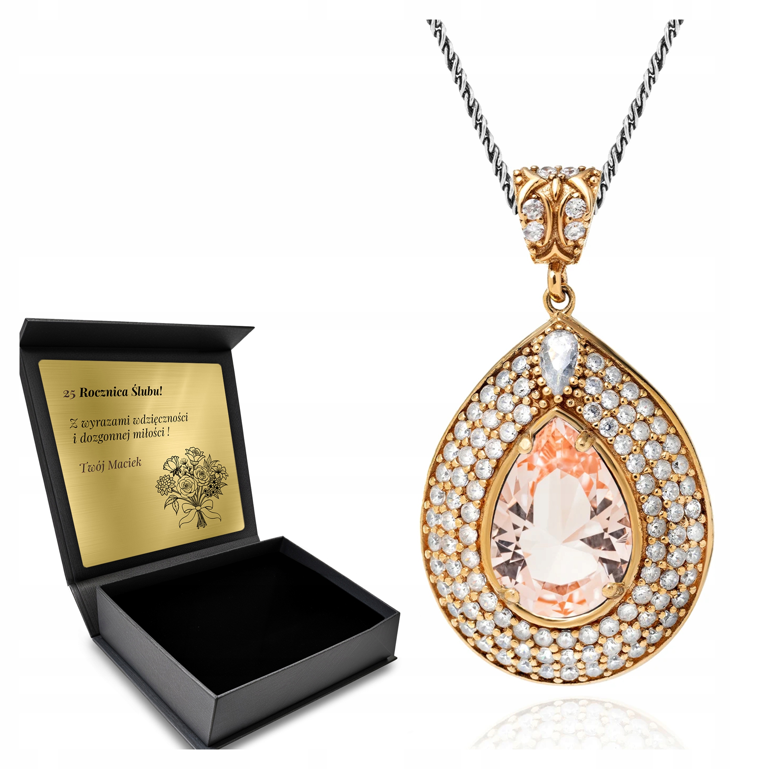 Stříbrný Náhrdelník 925 Zirkony A Morganit Dárek pro ženu Gravírování