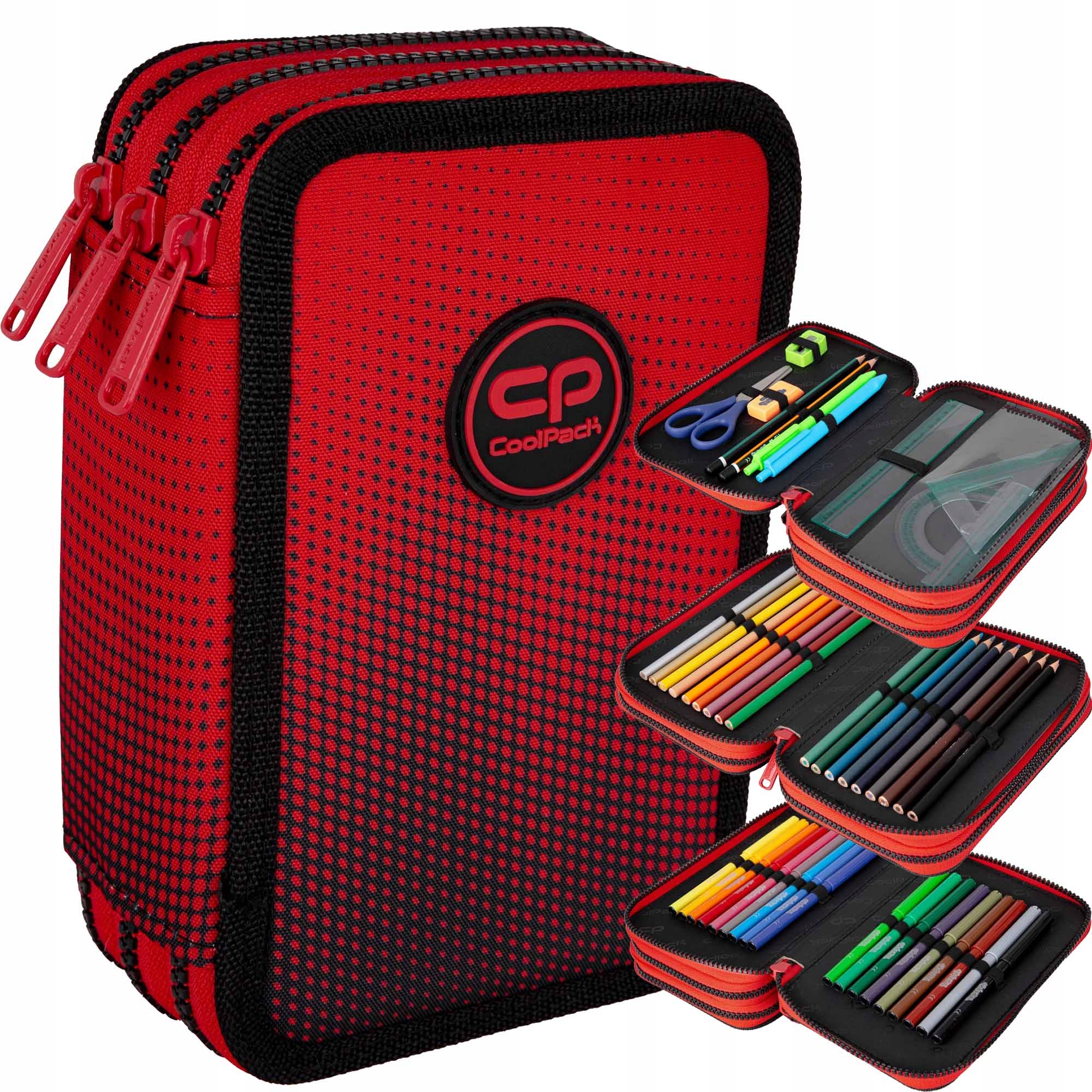 

Coolpack Piórnik Trzykomorowy Wyposażony Red