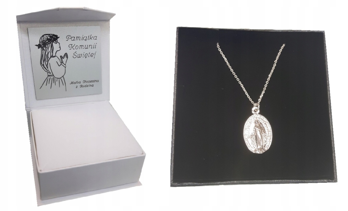 

Srebrny 925 Medalik komunia Grawer 45 cm