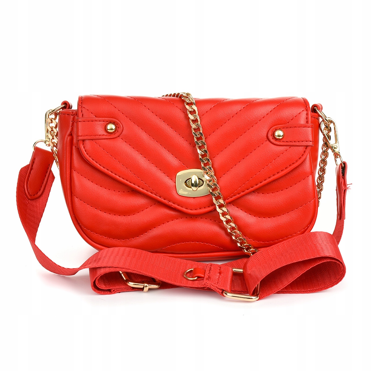 

Czerwona Torebka 2w1 łańcuszek etui pikowana klapa