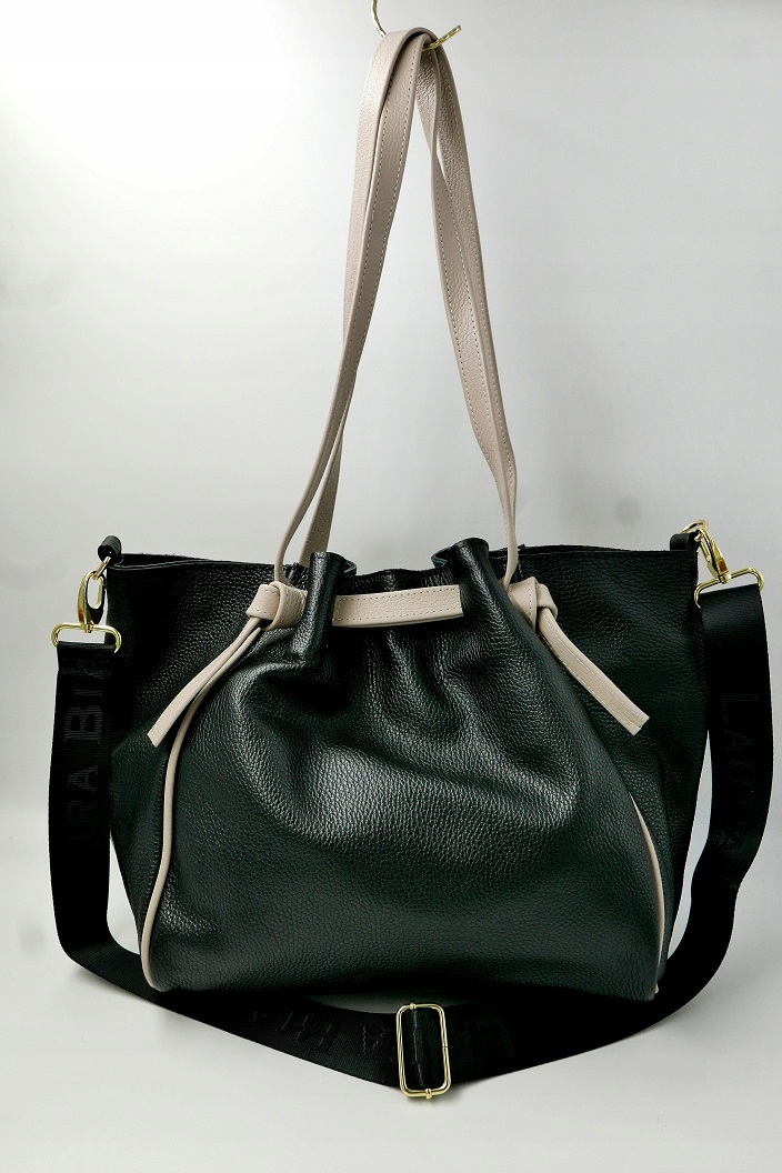 Laura Biaggi Rorebka Přírodní kůže Černá Béžová prostorná A4 Nová