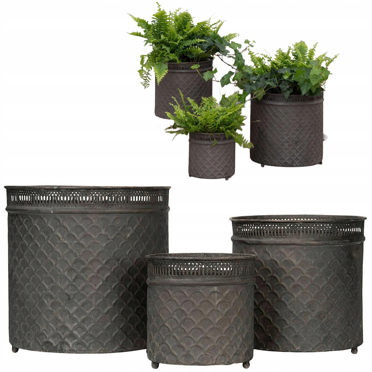 Obal Na Kvetináč Na Kvetináč Veľký Na Balkón Terasa Sivá Kovová Loft Do Domu 3 Ks