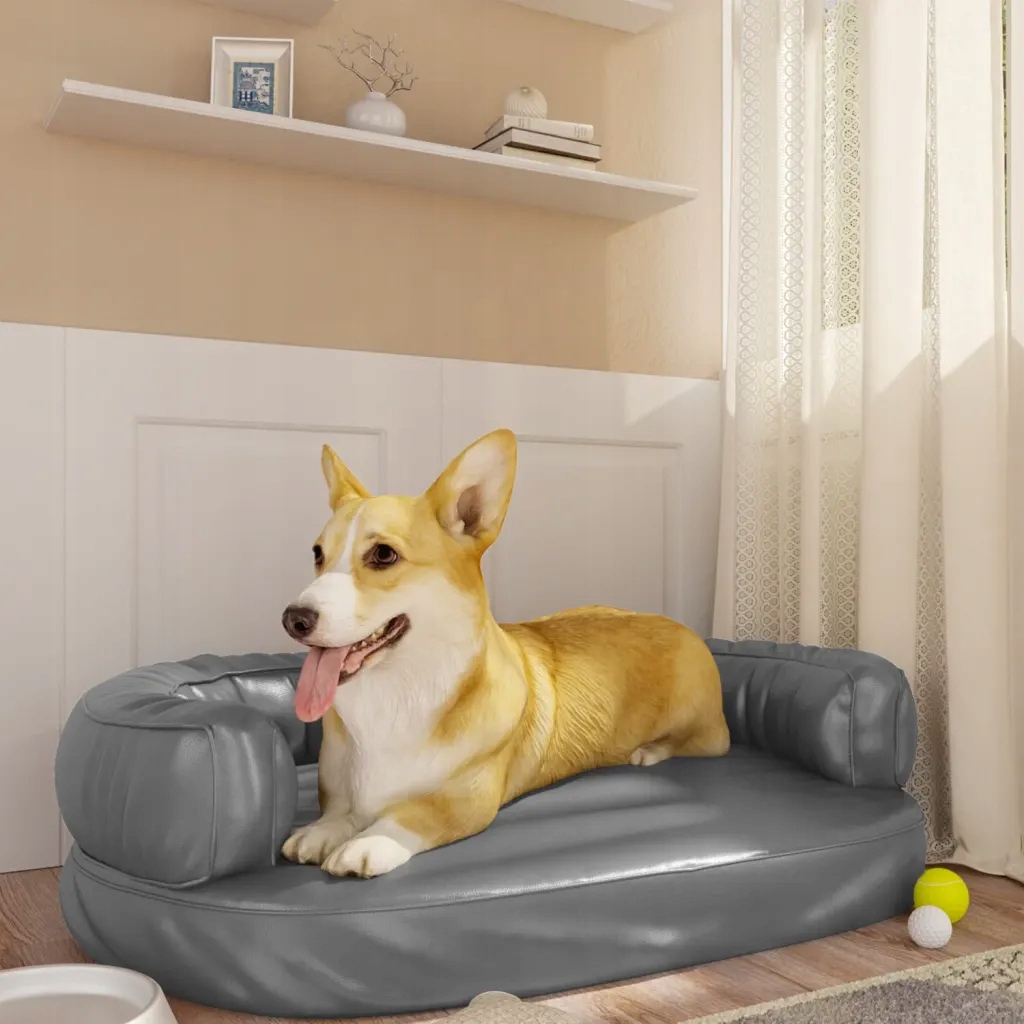 Levně Ergonomické pelíšek pro psa šedé 75x53 cm umělá kůže