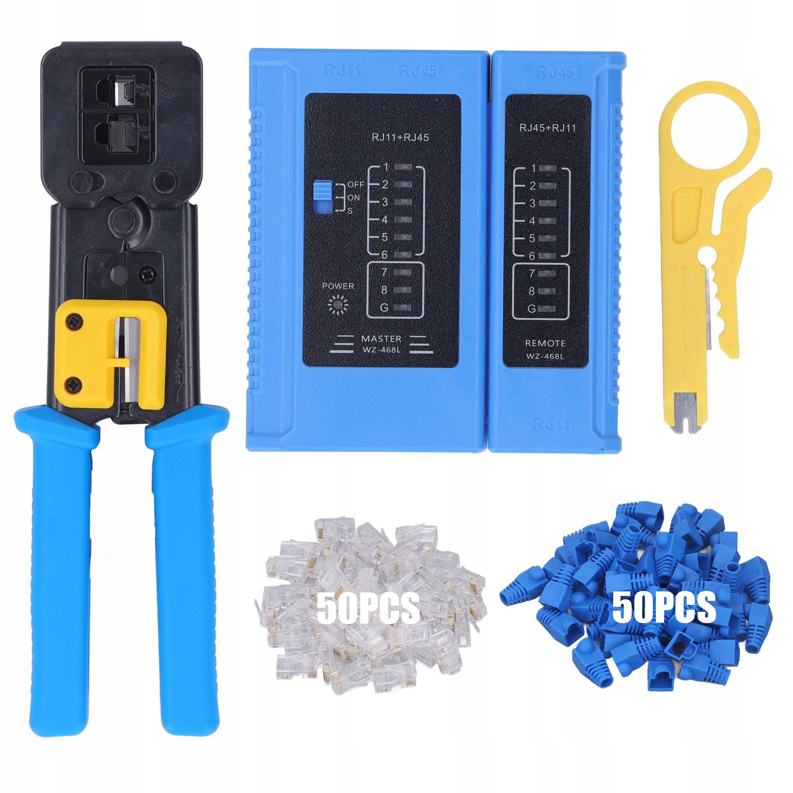 Zestaw RJ45 tester kabli Lan zaciskarka 6P 8P wtyki przelotowe
