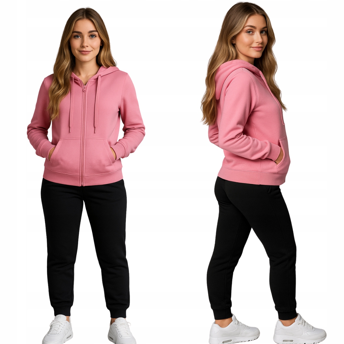 Zestaw Damski Dres Komplet Dresowy Jasnoróżowa Bluza I Czarne Spodnie L