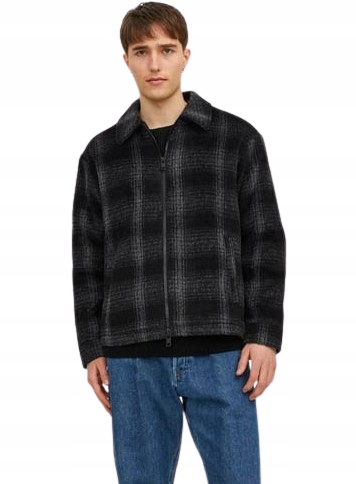 Jack & Jones Krátká Černá Kostkovaná Košilová Bunda XL J9B
