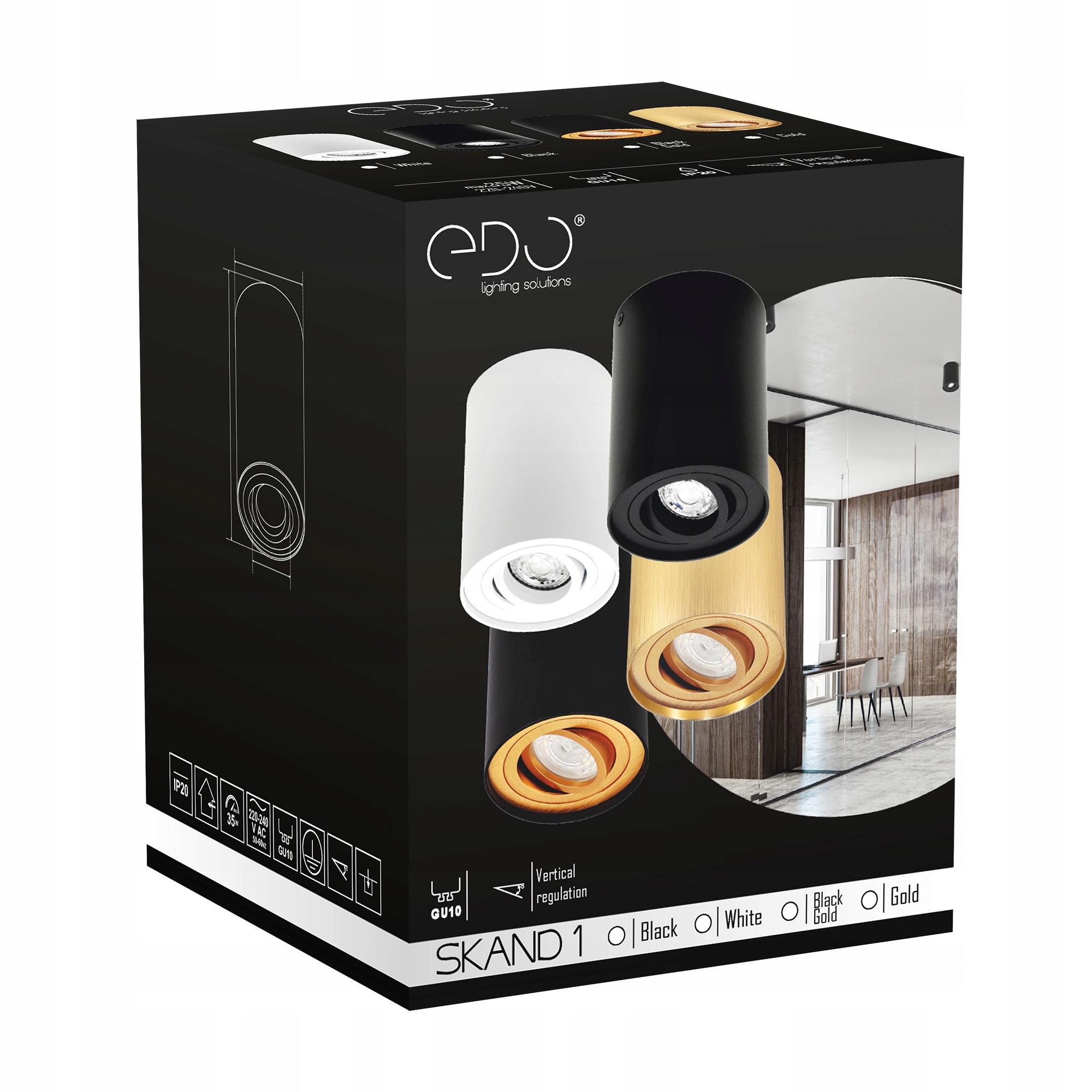 OPRAWA NATYNKOWA MAT WALEC TUBA LED RUCHOMA GU10 CZARNA EDO Materiał dominujący aluminium