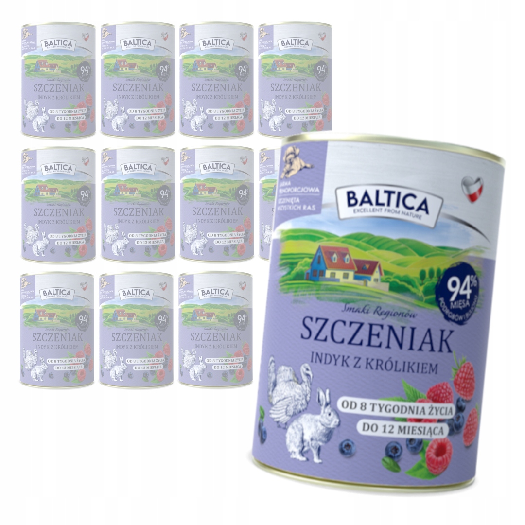 Levně Baltica Krůta s králíkem 12x400 g Bezobilné Vlhké Krmivo pro štěňata