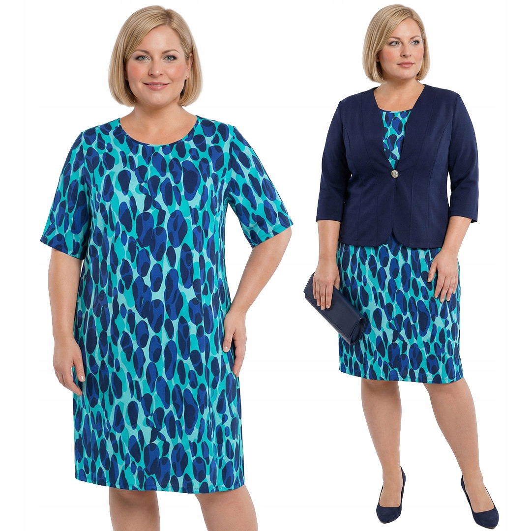 Tyrkysová šaty s modrým vzorem plus size velikost 48