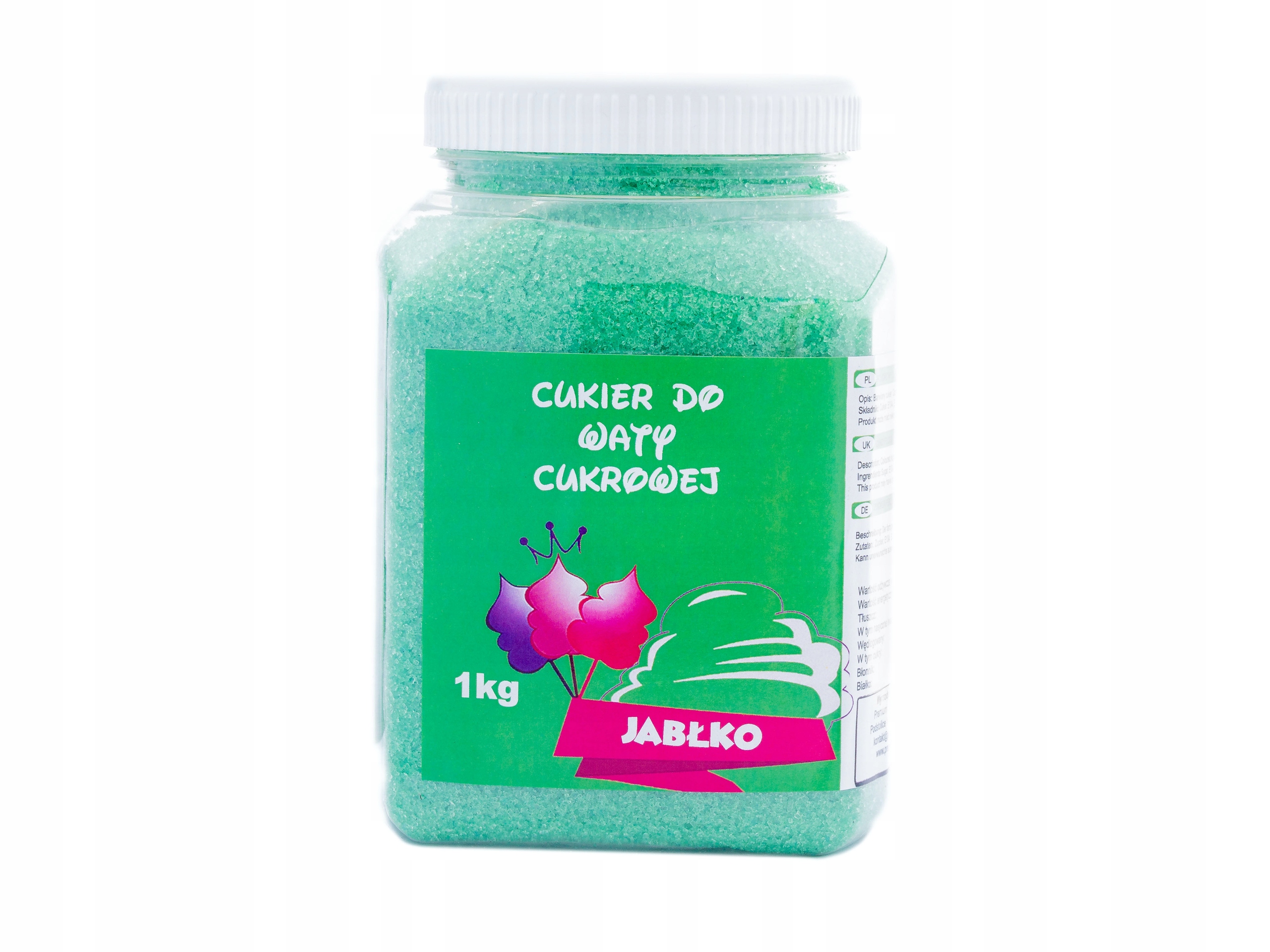 

Kolorowy Cukier Do Waty Cukrowej Jabłko Słoik 1KG