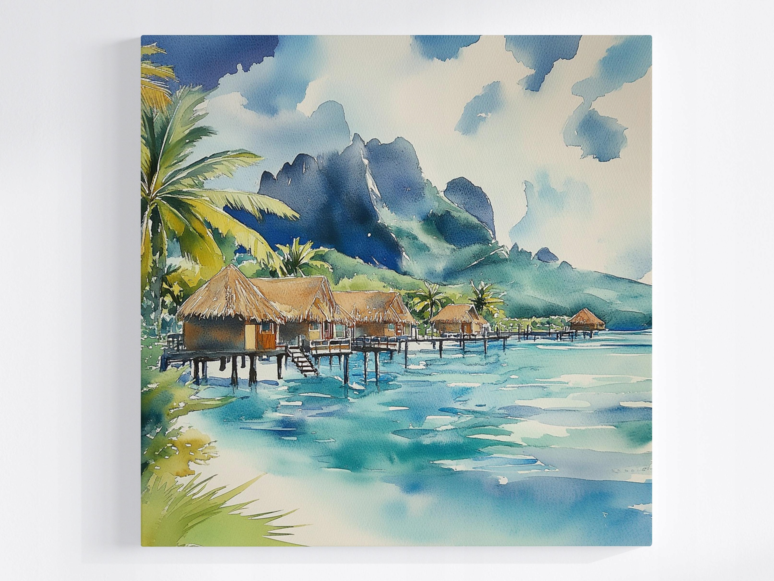 Obraz Na Plátně Canvas Krajina Ostrov Tropika Pláž Chatky Oceán Hory 80x80