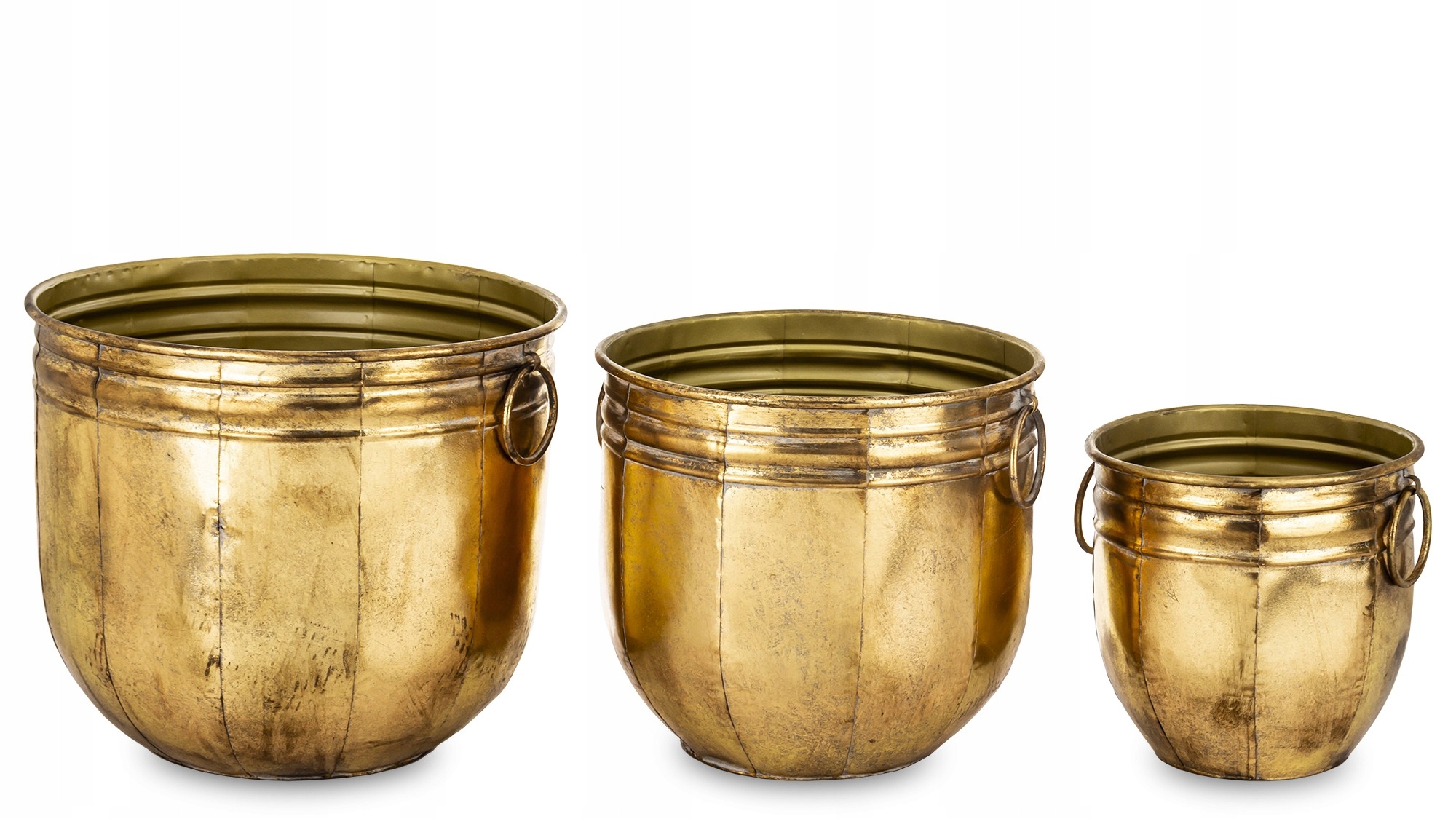 Ks 3 okrúhlych Obal Na Kvetináč zlatej farby, retro, Loft , vintage