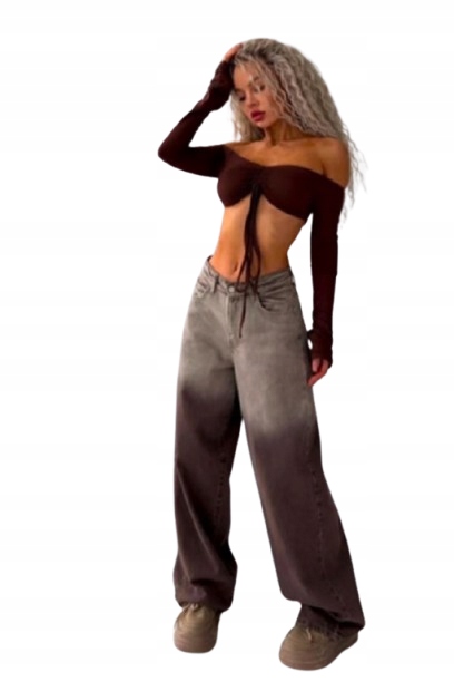 Bilbec Džíny Rovné Široké Hnědošedé Úhledné Dlouhé 27/34 Opa