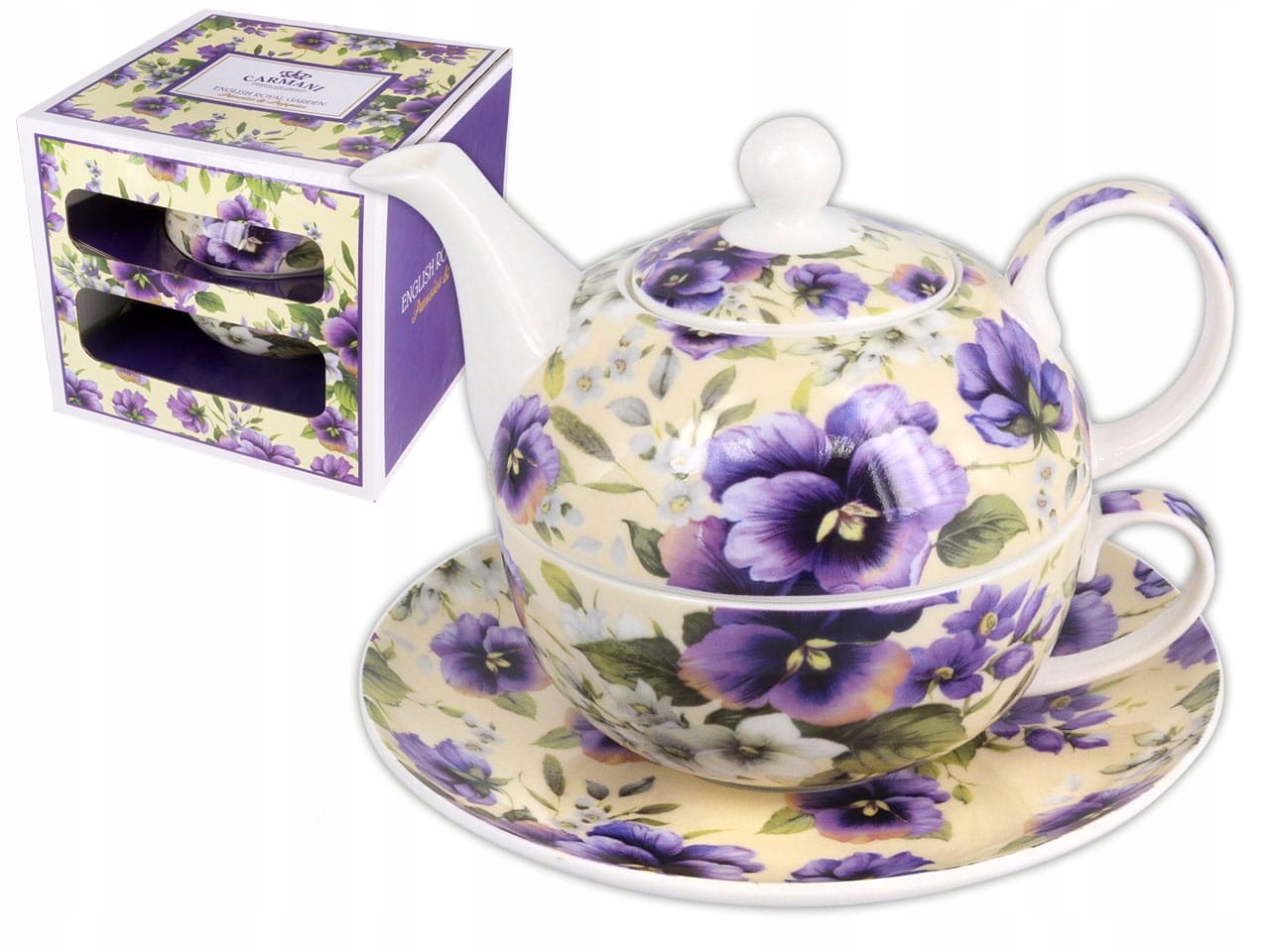 Sada šálek s konvičkou a podstavcem Tea for one Bratki