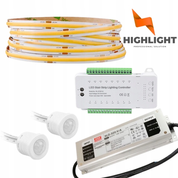 30m Schodiskový set Kaskádový Led pásik MoNo Cob 8W 24V+pohybové senzory 16we