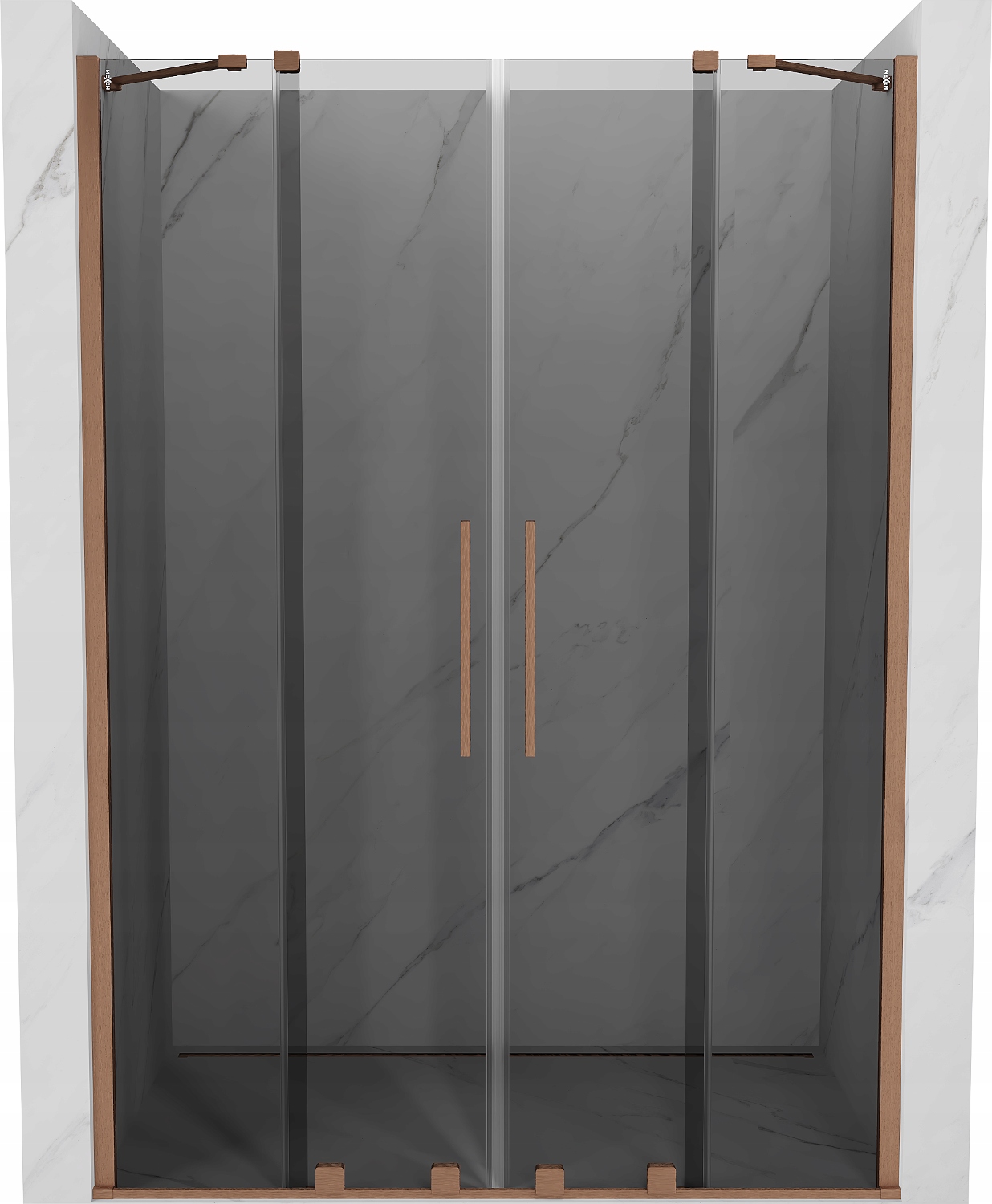 Mexen Velar Duo sprchové dveře 140x200, kartáčovaná měď, grafitové sklo