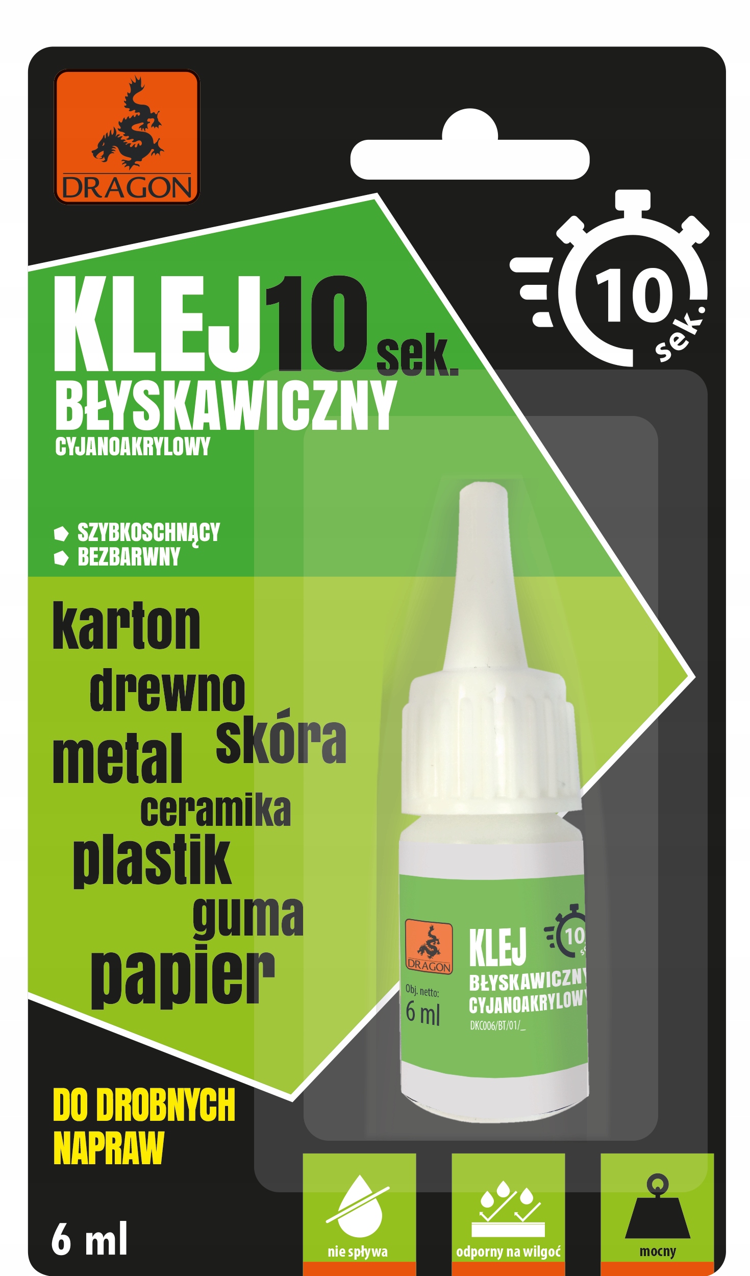 Klej błyskawiczny cyjanoakrylowy 10 sec. Dragon 6 ml