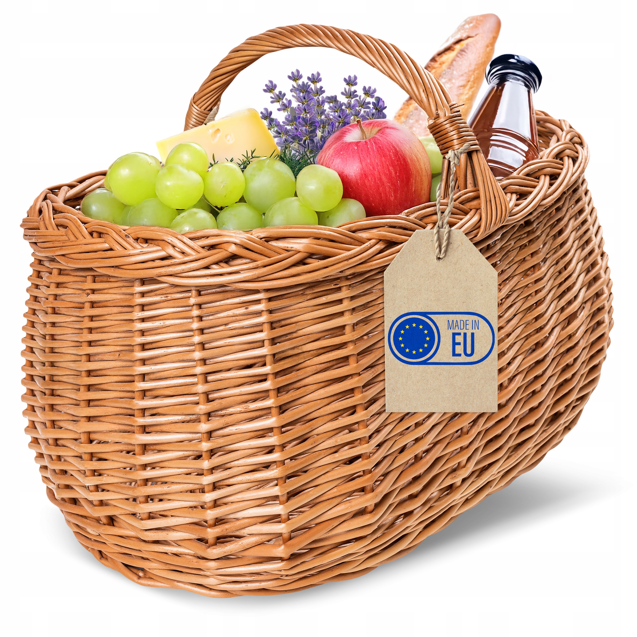 Velký piknikový proutěný koš s držadlem nákupní košík na ovoce a zeleninu