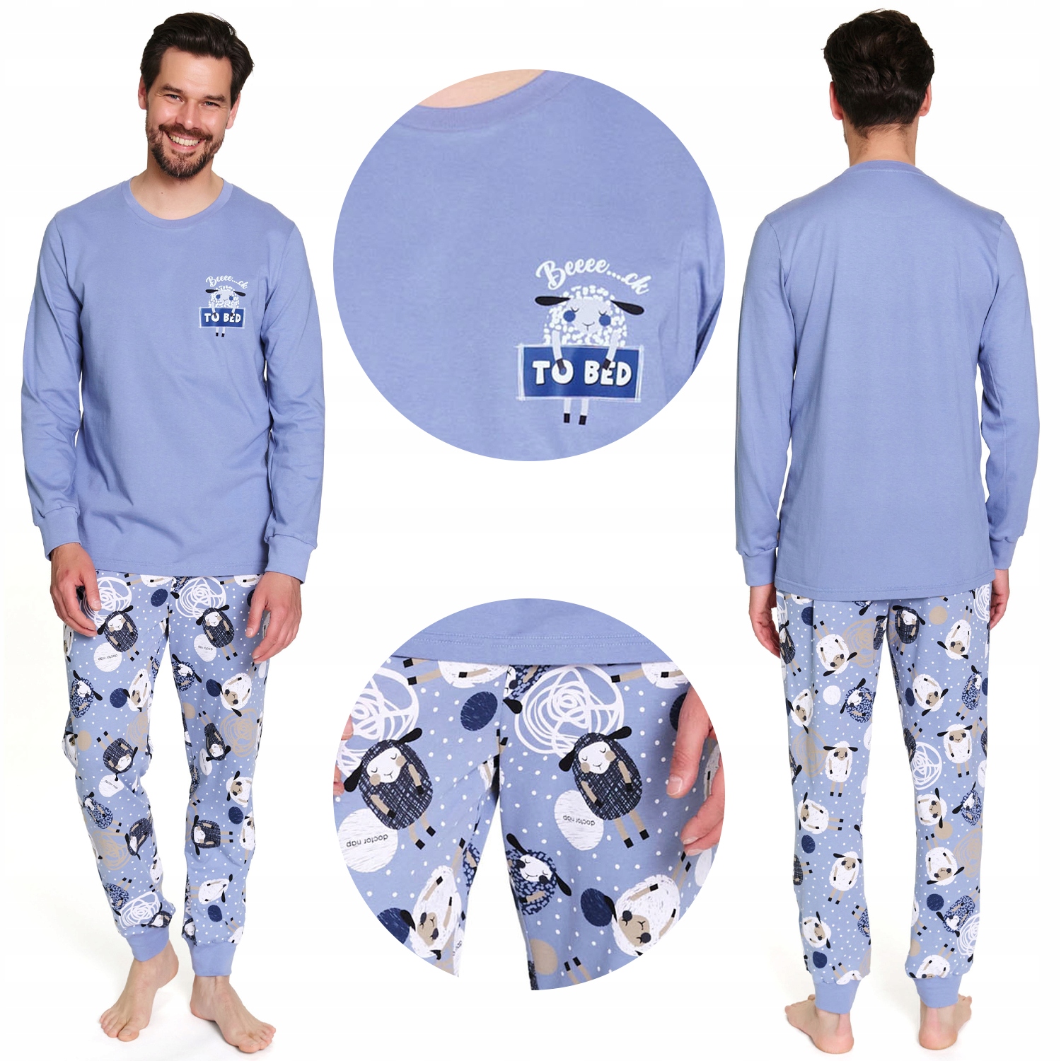 Doctor Nap PMB.7347 sheep modrá pánská dlouhá ovce XL Pyžamo