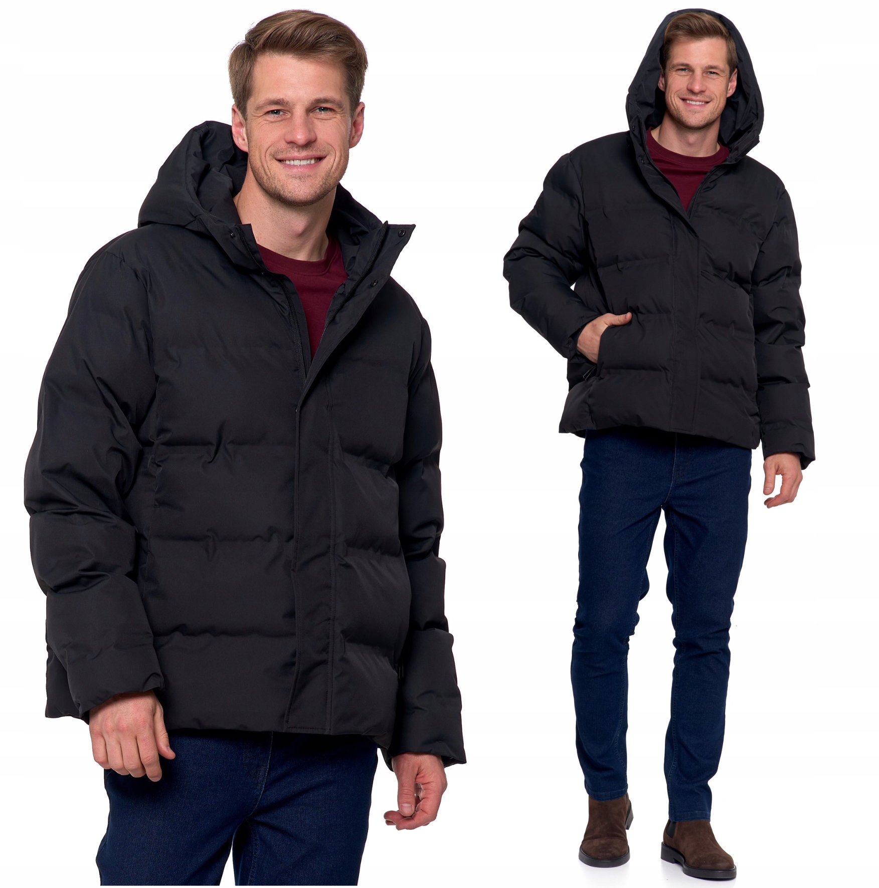 Pánská Zimní Prošívaná Teplá Péřová Bunda S Kapucí Moraj Černá M