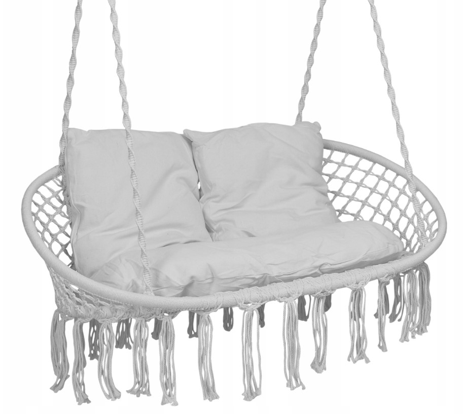 Huśtawka Ogrodowa Fotel Wiszący Dwuosobowy Bocianie Gniazdo Boho Szary