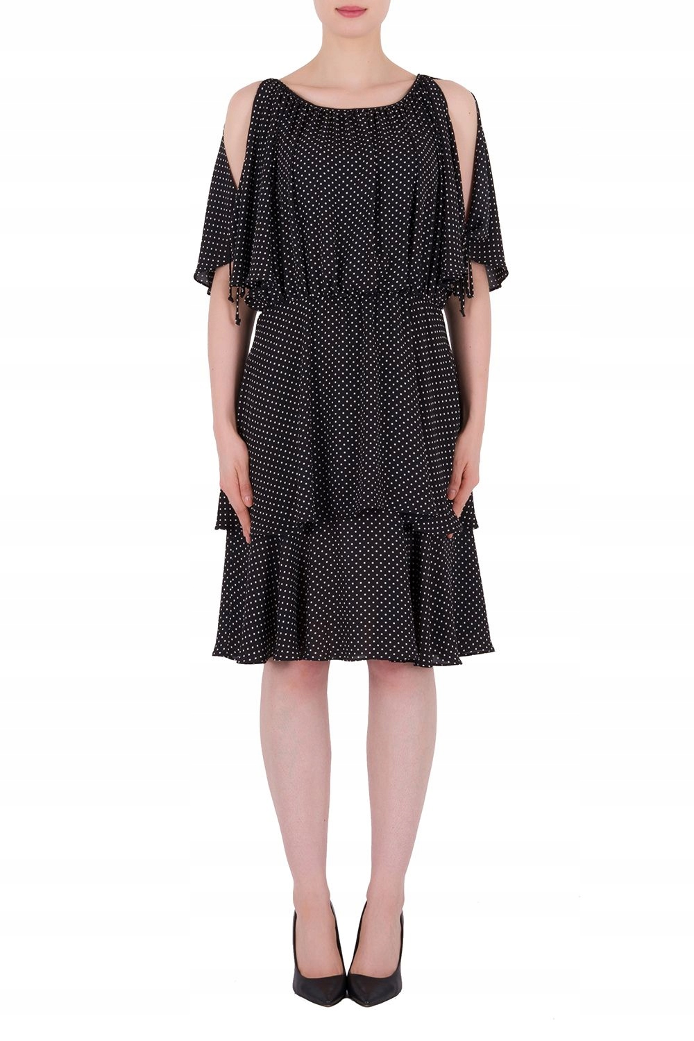 Czarna Sukienka Damska Joseph Ribkoff z Falbanami w Grochy r.40