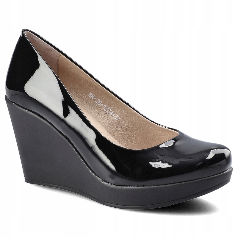 

Czarne Czółenka Karino Damskie Półbuty Na Koturnie