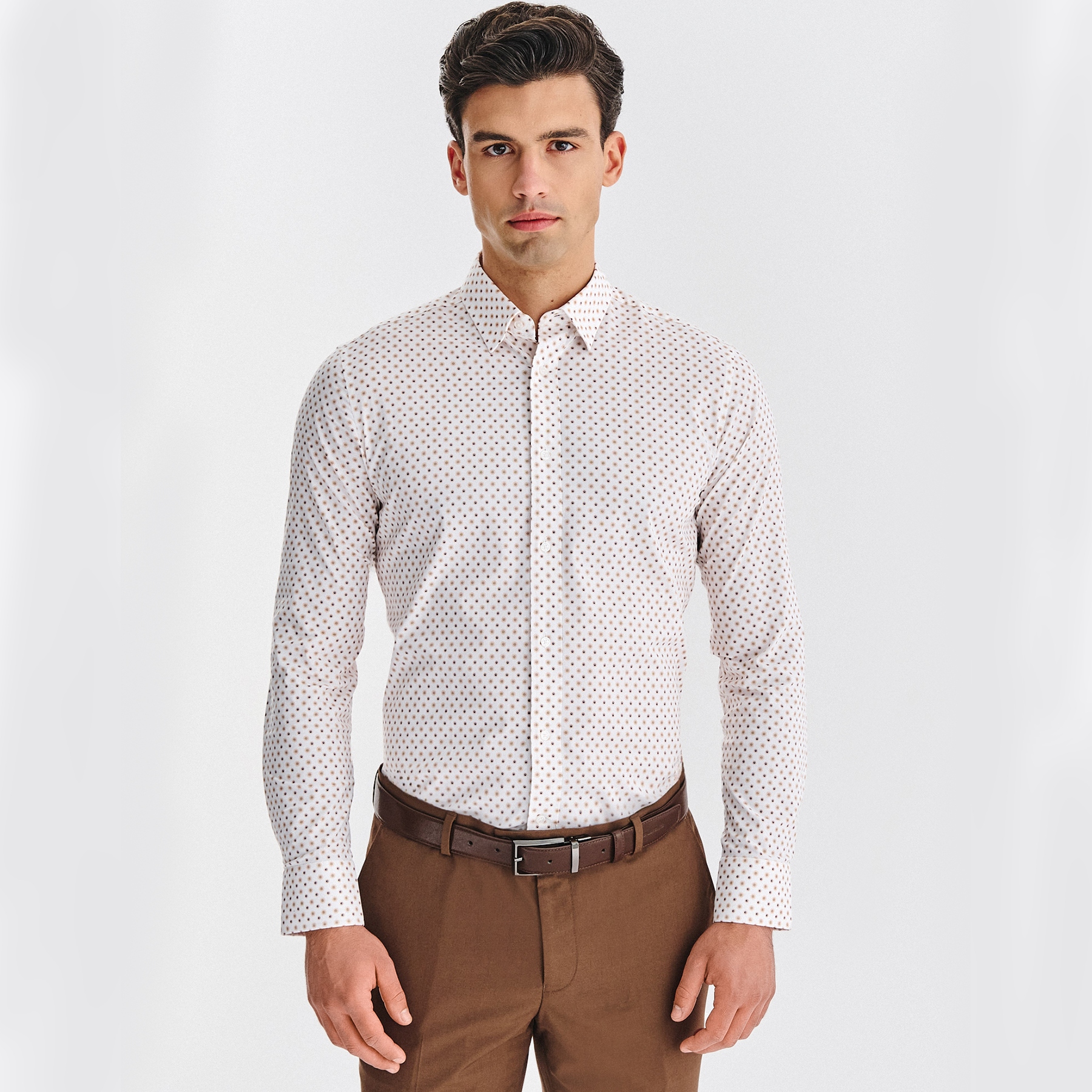 Bílá pánská košile se žlutými květy Pako Lorente Slim Fit vel M