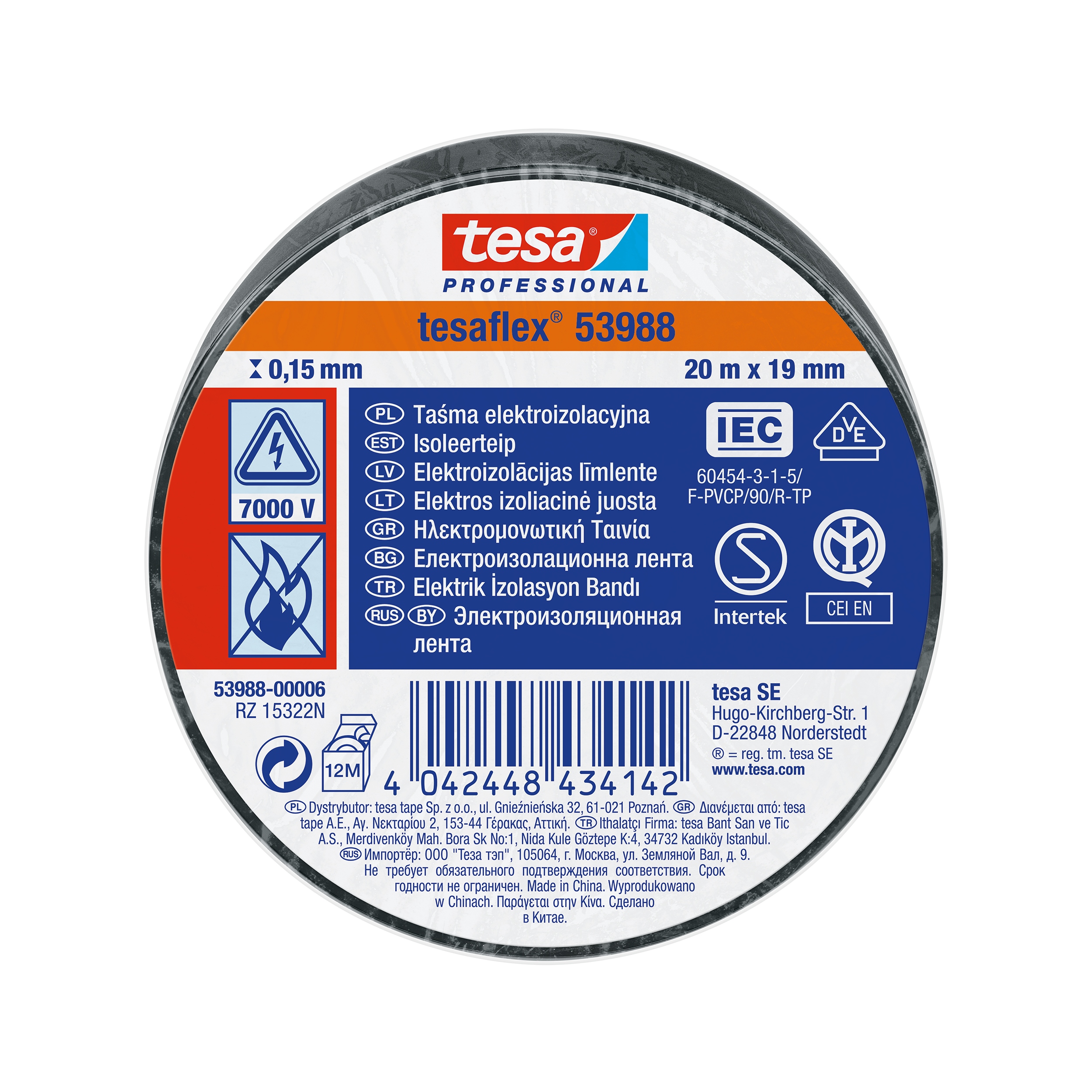 

Taśma izolacyjna Tesa 53988 czarna 20m x 19mm