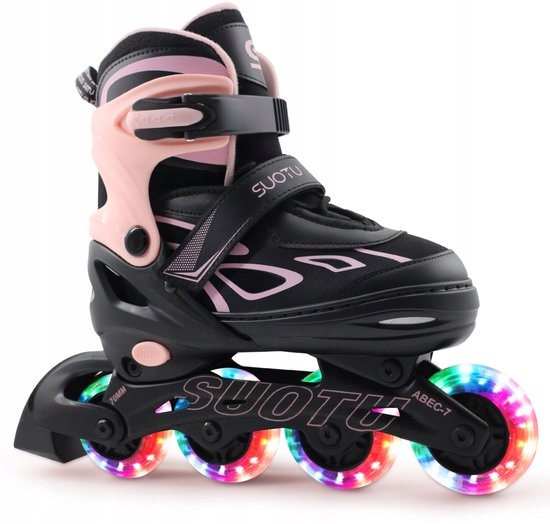 Rolki Dziecięce Regulowane Rozmiar 32-36 z Led, ABEC7, Czarne, Rekreacyjne