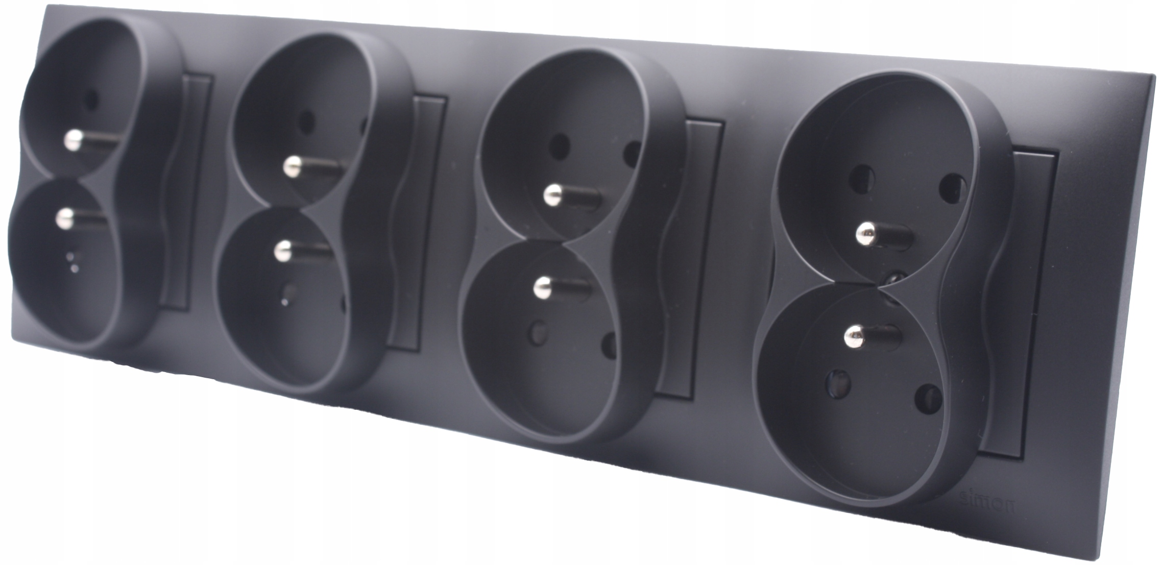 Čierna elektrická zásuvka, 8 vstupov do kancelárie a domu, sada s rámčekom Simon 54