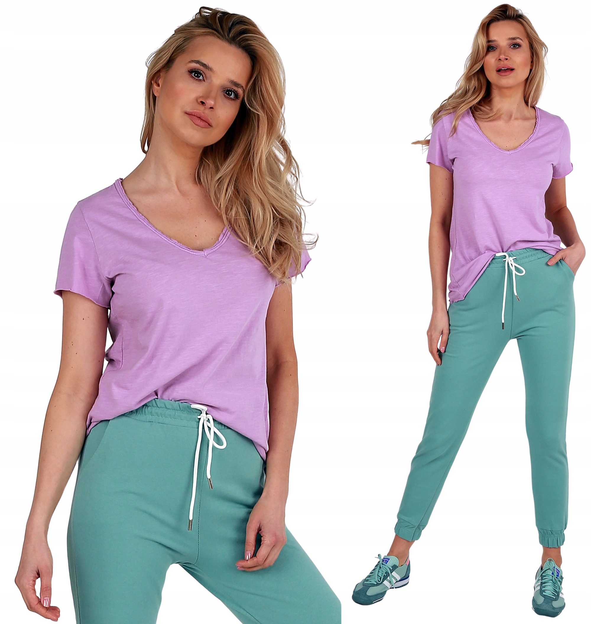 

Włoska Bluzka damska bawełniana krótki rękaw Lila