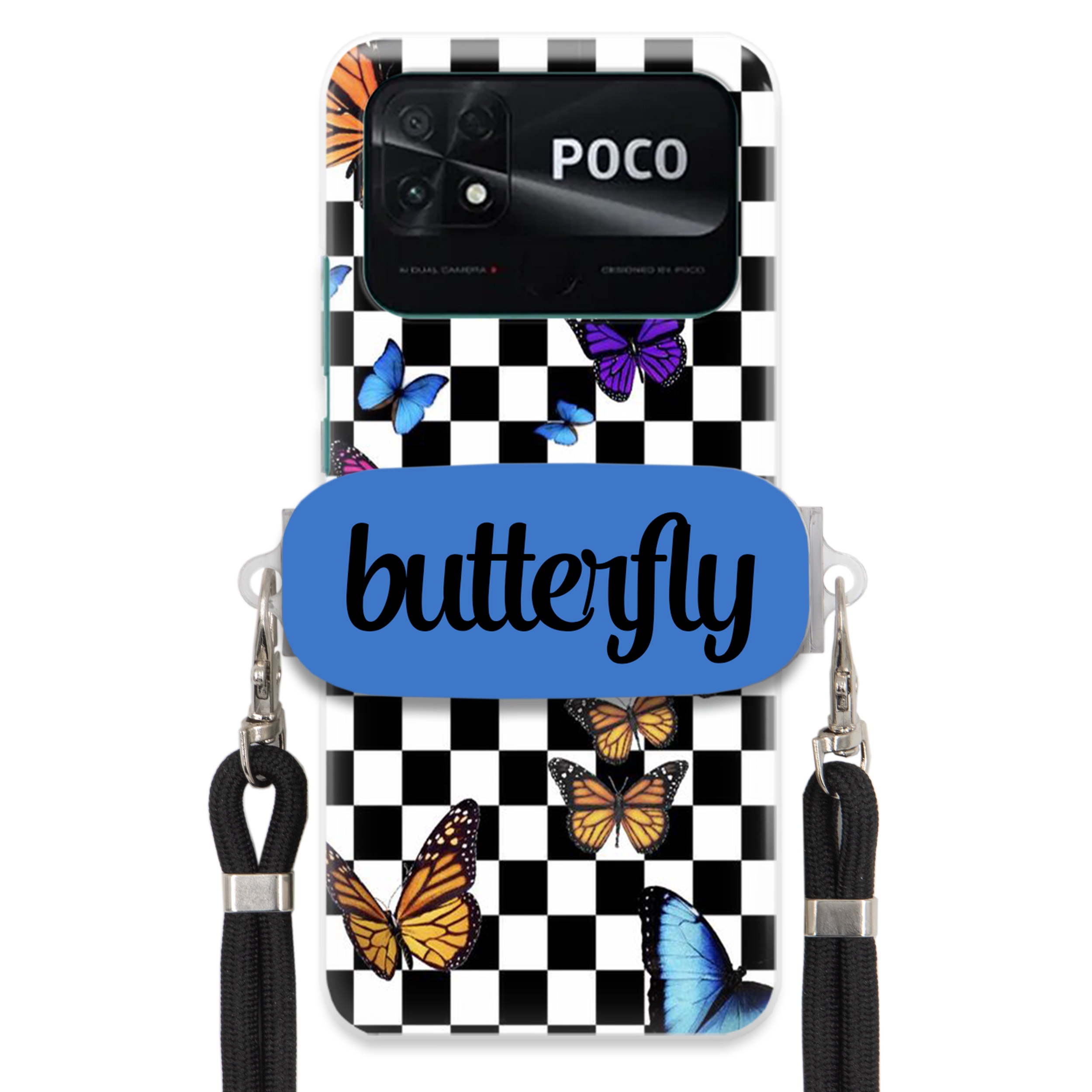 Puzdro Pre Xiaomi Poco C40 Case Obdĺžnikový Držiak Vodítko Butterfly Motýle