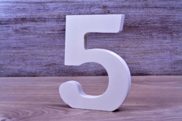 

Cyfra ozdobna, drewno 16 cm "5" - biały,