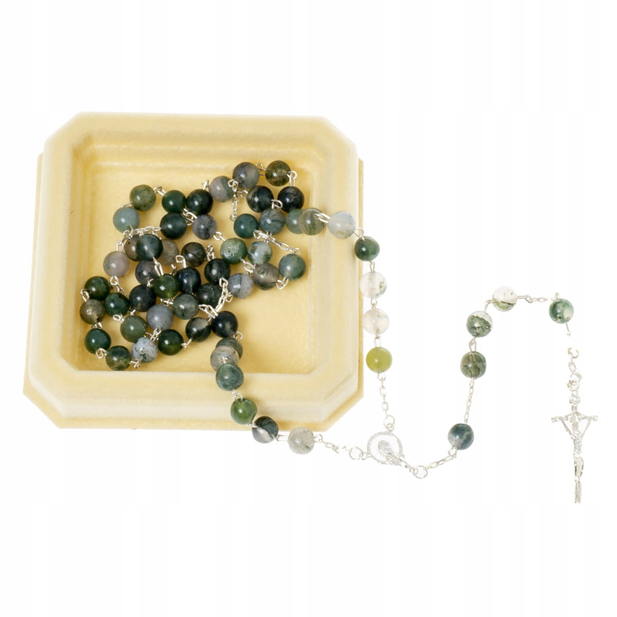 Stříbrný růženec z přírodních kamenů Achát mšic Suvenýr dárek Svatba