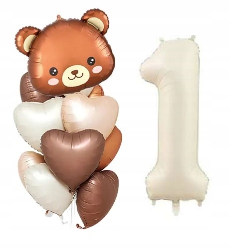 Bukiet balonów na roczek Misiu kremowy 8szt