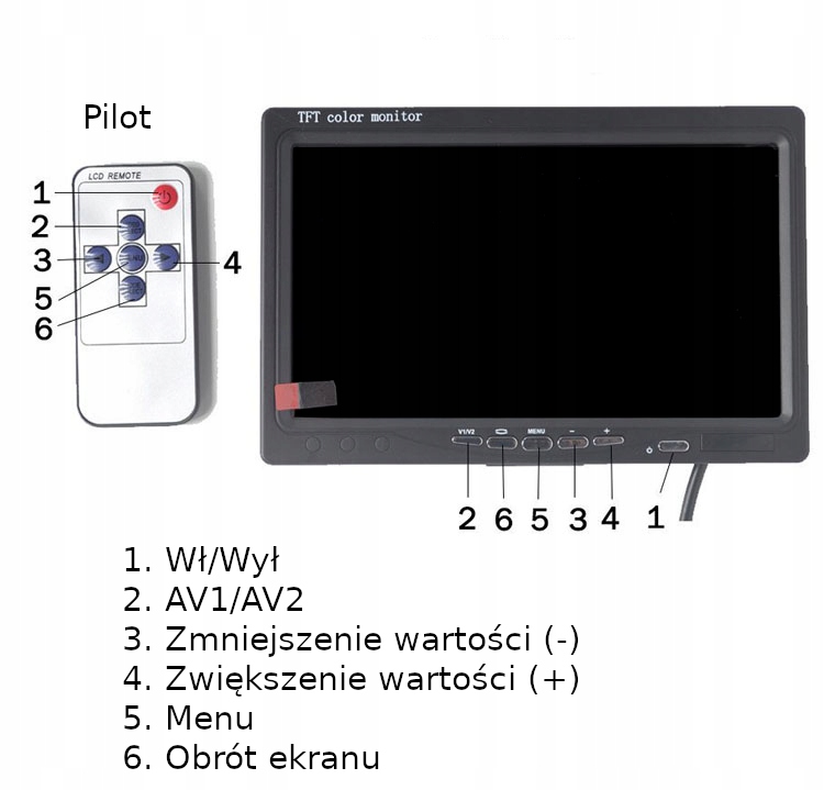 MONITOR 7 cali KAMERA Bus KAMPER Koparka KOMBAJN Kit Components power cord video cable
