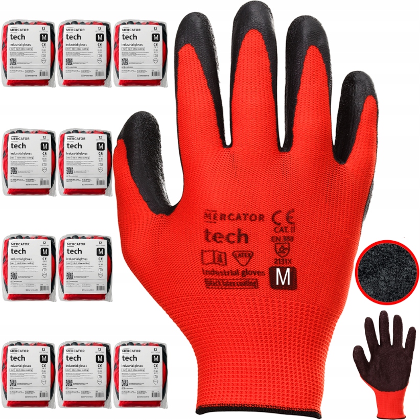Pracovní Rukavice Mercator Tech Red Black Latexové Upírky Velikost M 120
